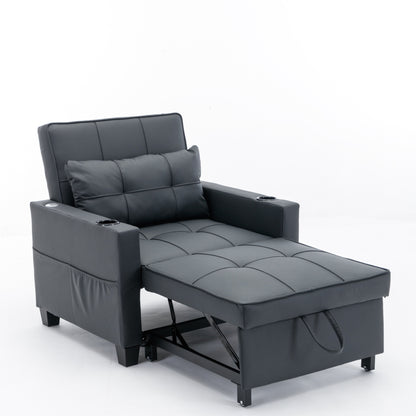 Divano letto trasformabile in similpelle nera con porte USB