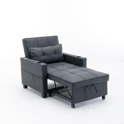 Divano letto trasformabile in similpelle nera con porte USB