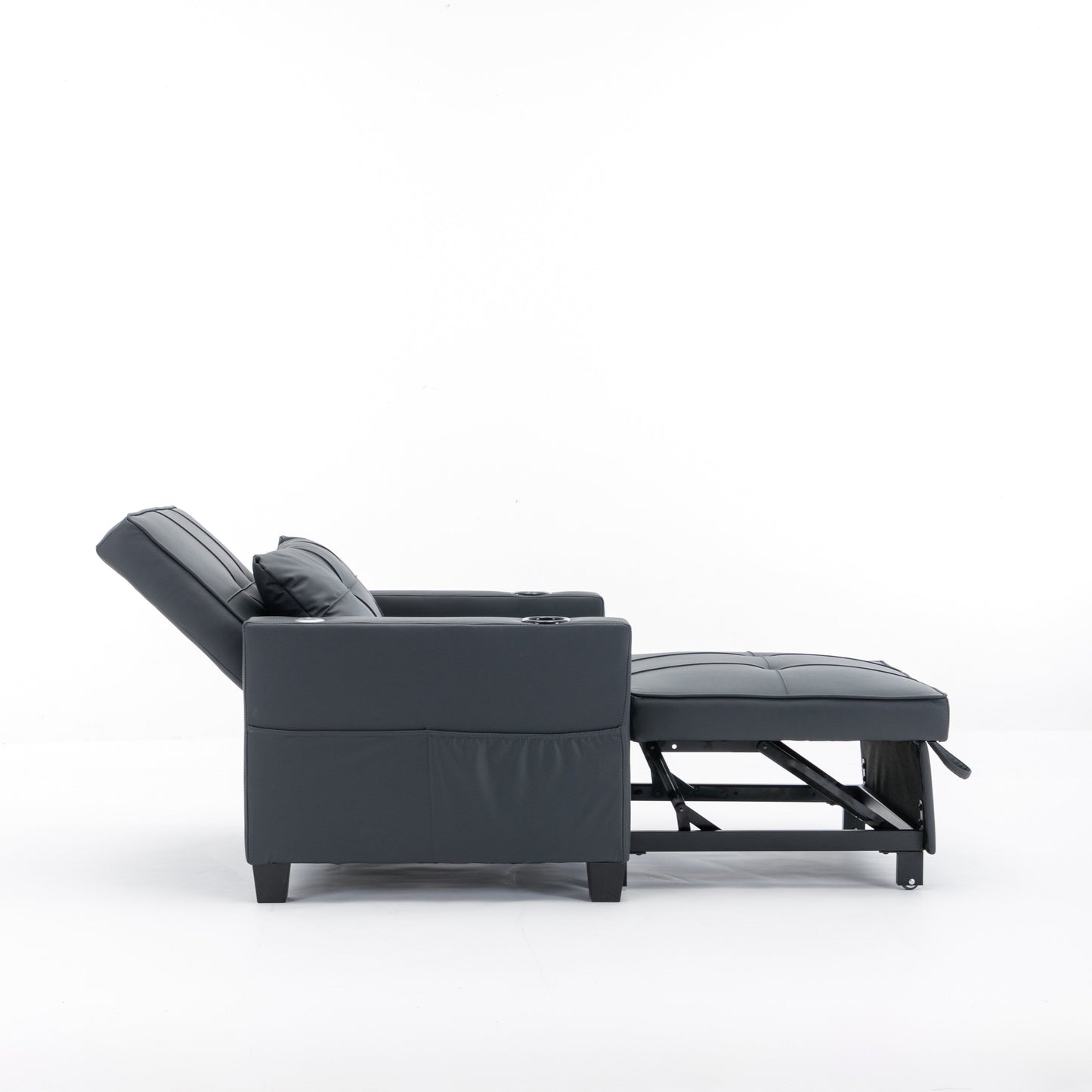 Divano letto trasformabile in similpelle nera con porte USB