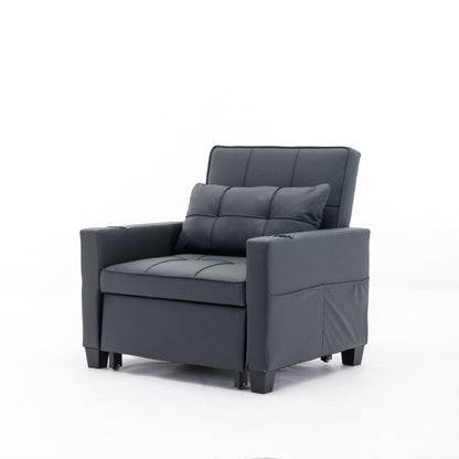 Divano letto trasformabile in similpelle nera con porte USB