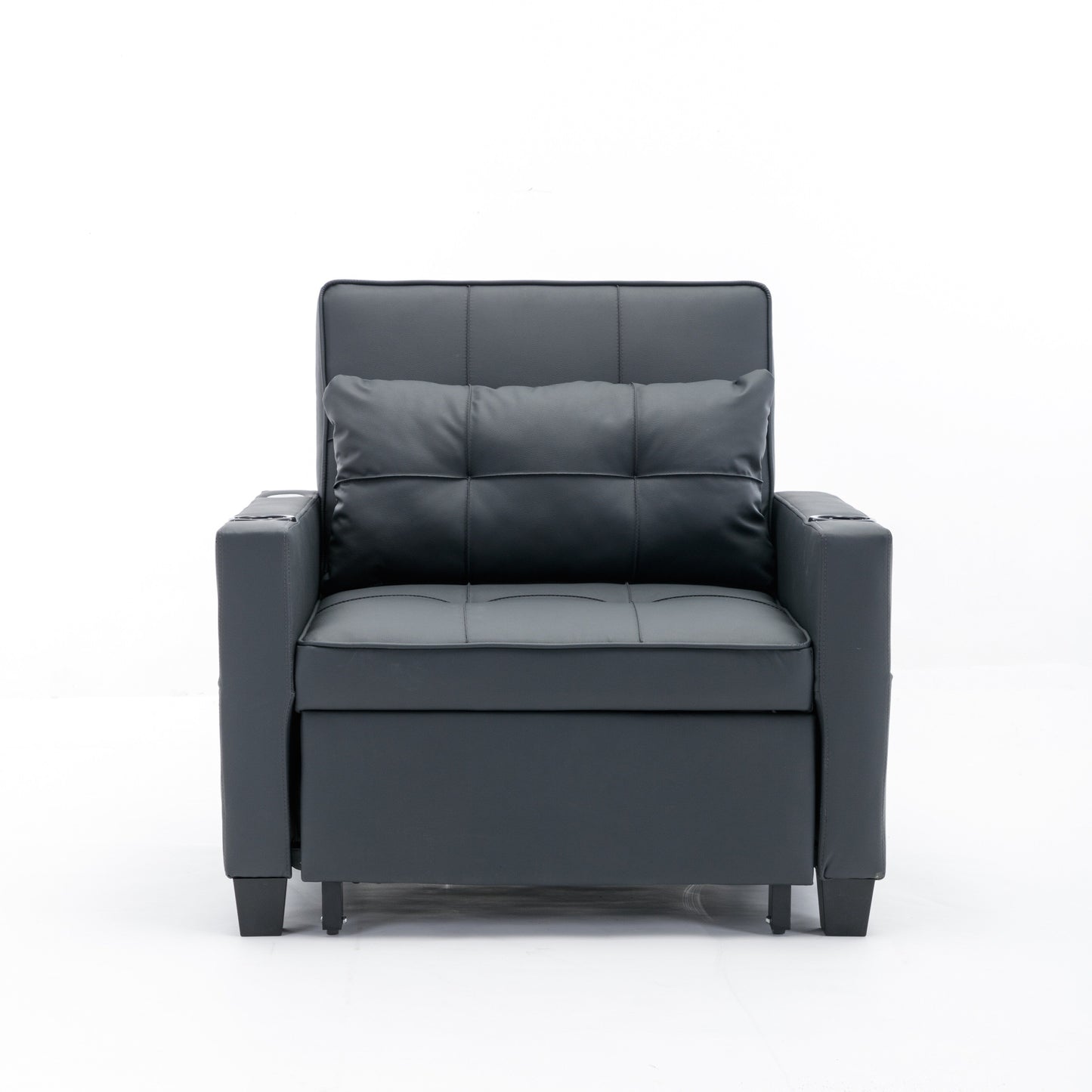 Divano letto trasformabile in similpelle nera con porte USB