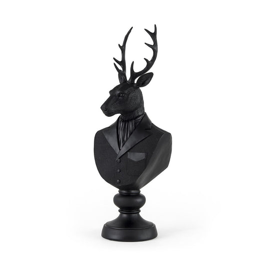 Scultura in resina nera a forma di busto di cervo - 6 L x 8 P x 23 A