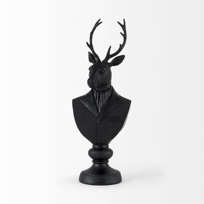 Scultura in resina nera a forma di busto di cervo - 6 L x 8 P x 23 A
