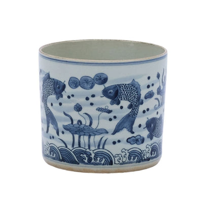 Vaso per orchidee con pesci blu e bianchi