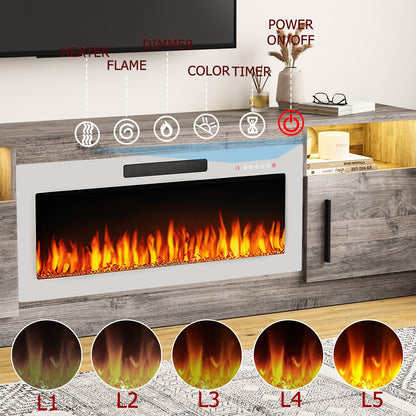 Mobile TV con camino Bossin 70 con camino elettrico da 36 pollici, mobile TV per TV fino a 80 pollici, luci LED a 16 colori/centro di intrattenimento