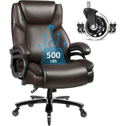 Sedia da ufficio Bossin Big and Tall Executive, sedia ergonomica con supporto lombare regolabile da 500 libbre, schienale alto in pelle PU per computer