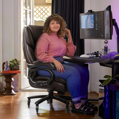 Sedia da ufficio Bossin Big and Tall Executive, sedia ergonomica con supporto lombare regolabile da 500 libbre, schienale alto in pelle PU per computer