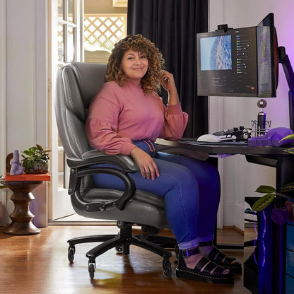 Sedia da ufficio Bossin Big and Tall Executive, sedia ergonomica con supporto lombare regolabile da 500 libbre, schienale alto in pelle PU per computer