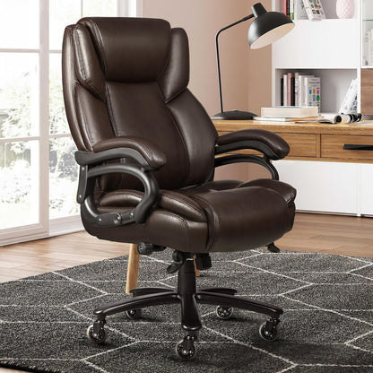 Sedia da ufficio Bossin Big and Tall Executive, sedia ergonomica con supporto lombare regolabile da 500 libbre, schienale alto in pelle PU per computer