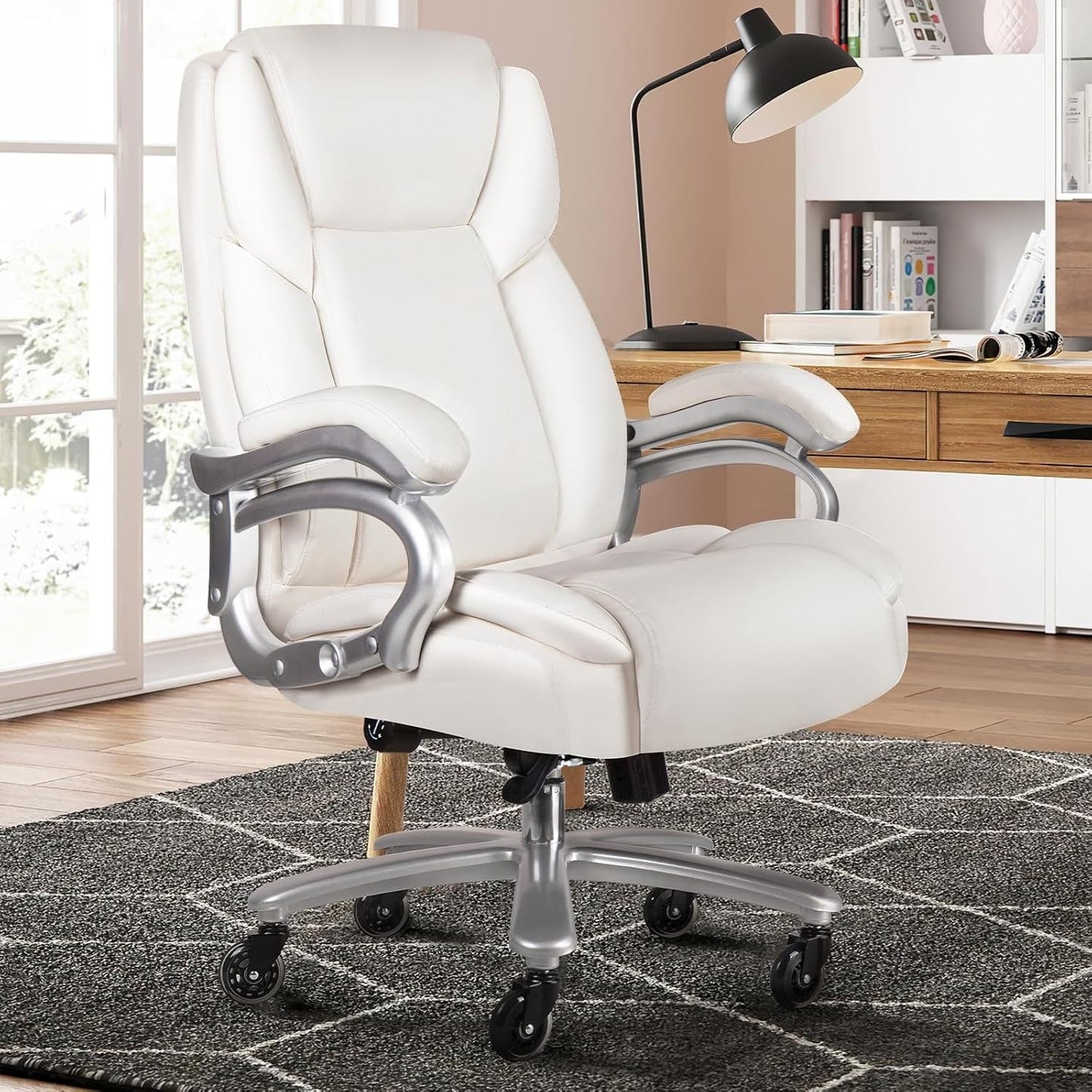 Sedia da ufficio Bossin Big and Tall Executive, sedia ergonomica con supporto lombare regolabile da 500 libbre, schienale alto in pelle PU per computer
