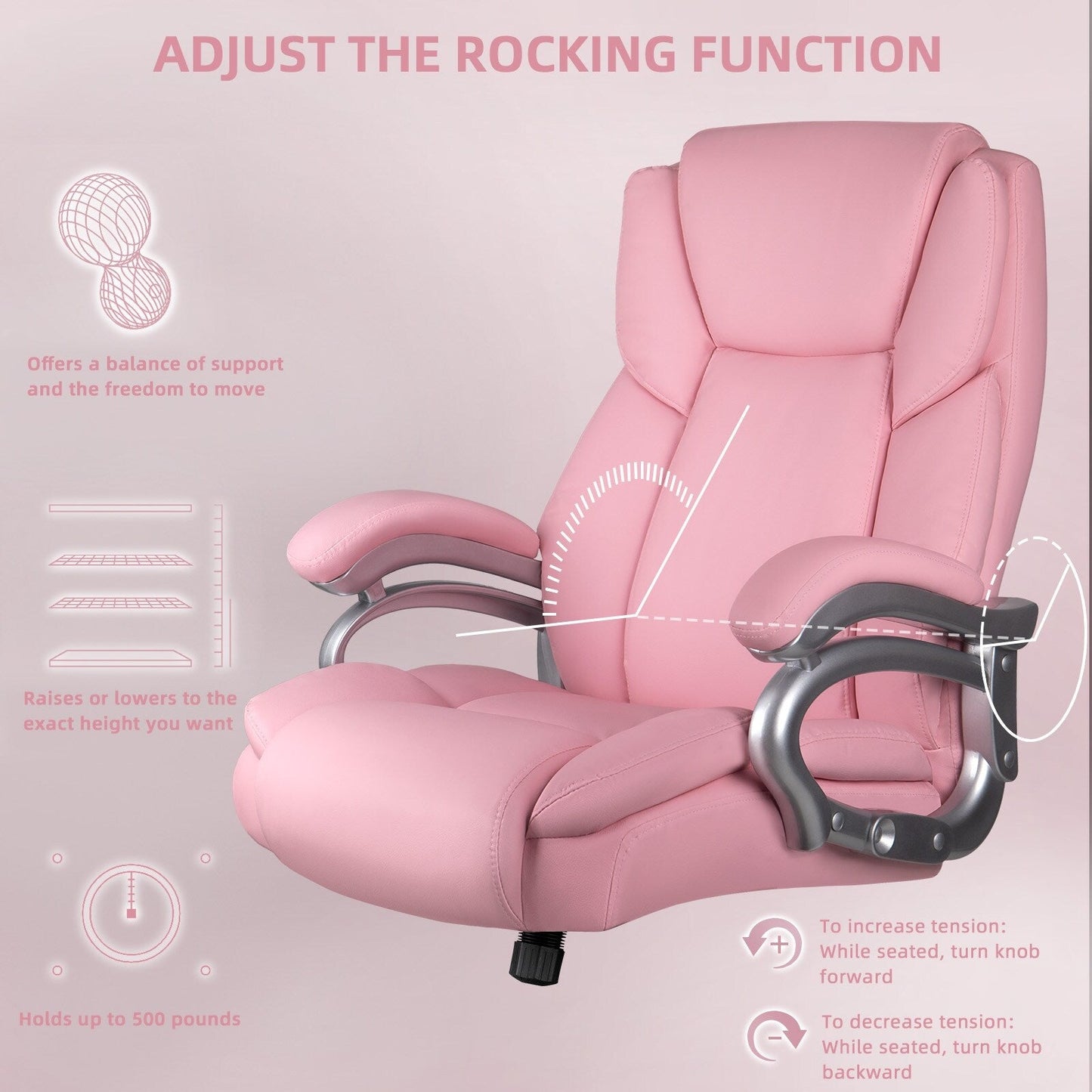 Sedia da ufficio Bossin Big and Tall Executive, sedia ergonomica con supporto lombare regolabile da 500 libbre, schienale alto in pelle PU per computer