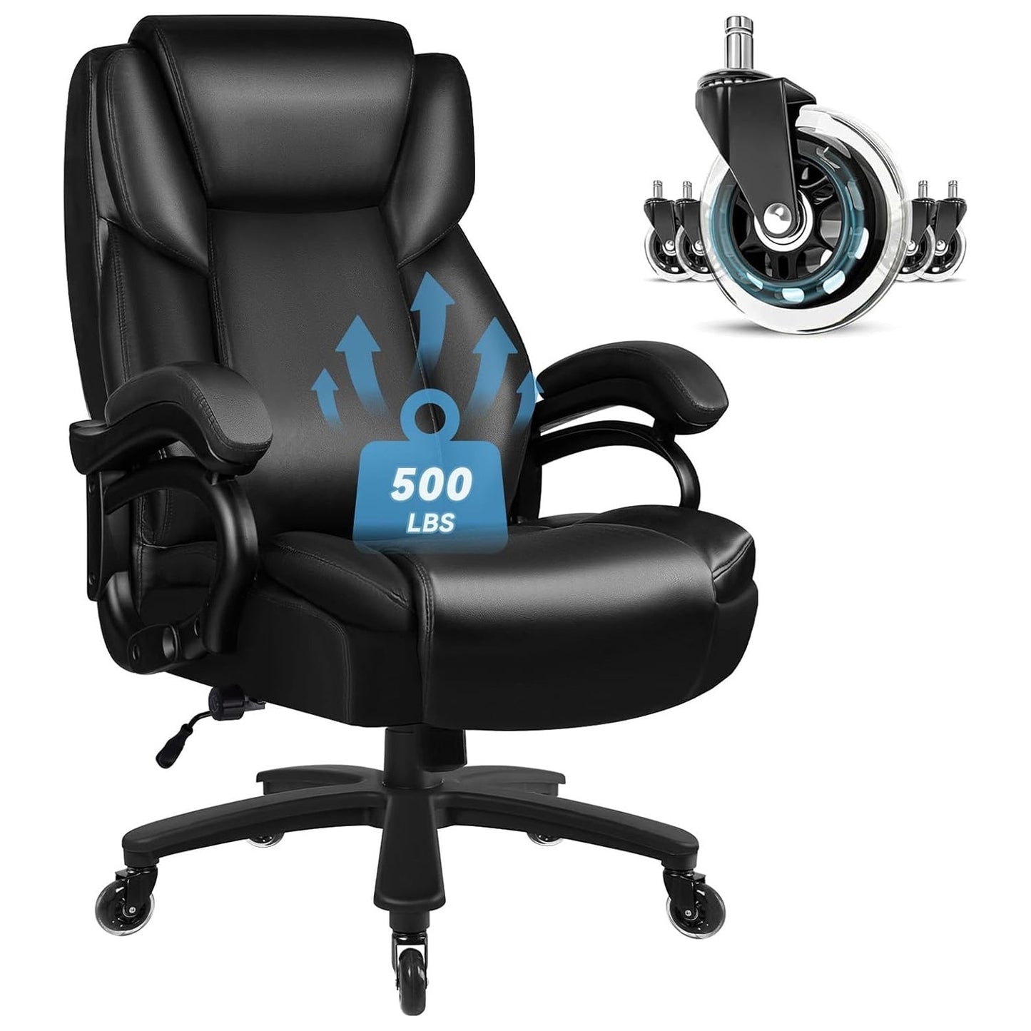Sedia da ufficio Bossin Big and Tall Executive, sedia ergonomica con supporto lombare regolabile da 500 libbre, schienale alto in pelle PU per computer