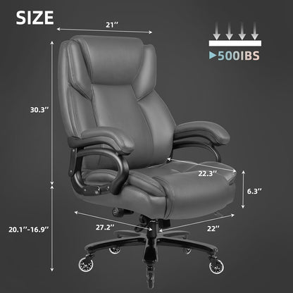 Sedia da ufficio Bossin Big and Tall Executive, sedia ergonomica con supporto lombare regolabile da 500 libbre, schienale alto in pelle PU per computer