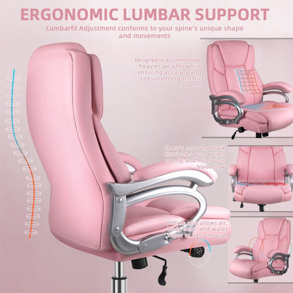 Sedia da ufficio Bossin Big and Tall Executive, sedia ergonomica con supporto lombare regolabile da 500 libbre, schienale alto in pelle PU per computer