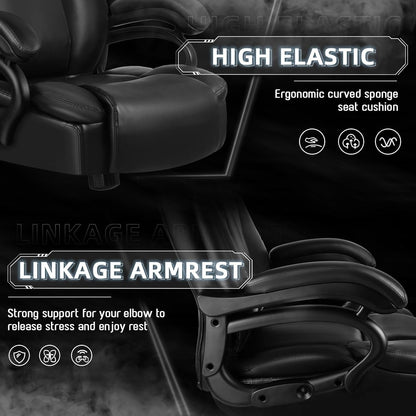 Sedia da ufficio Bossin Big and Tall Executive, sedia ergonomica con supporto lombare regolabile da 500 libbre, schienale alto in pelle PU per computer