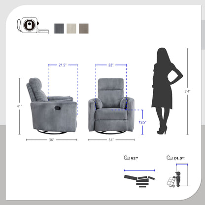 Poltrona reclinabile manuale girevole in velluto a coste Braidy