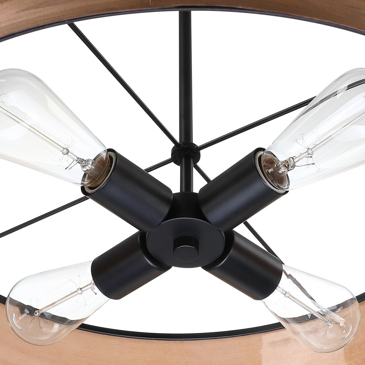 Lampadario a tamburo Breaux a 4 luci in legno impiallacciato con baldacchino nero - 22 pollici di larghezza