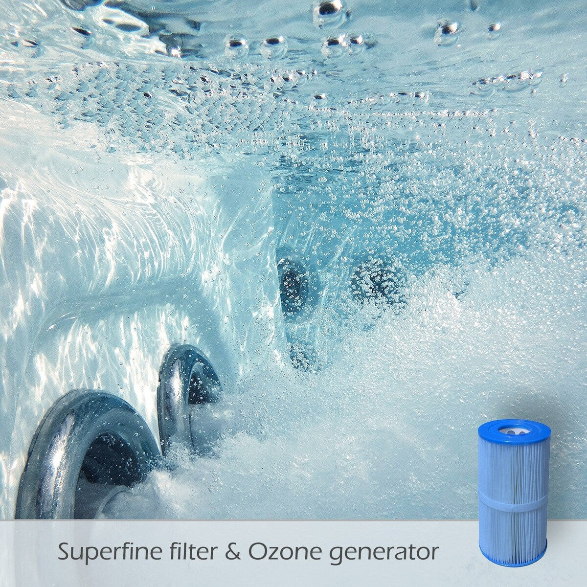 Buenospa Jersey 6 - 46 persone - Vasca idromassaggio a getto, bianco ghiaccio, grigio con ozono e luci a LED