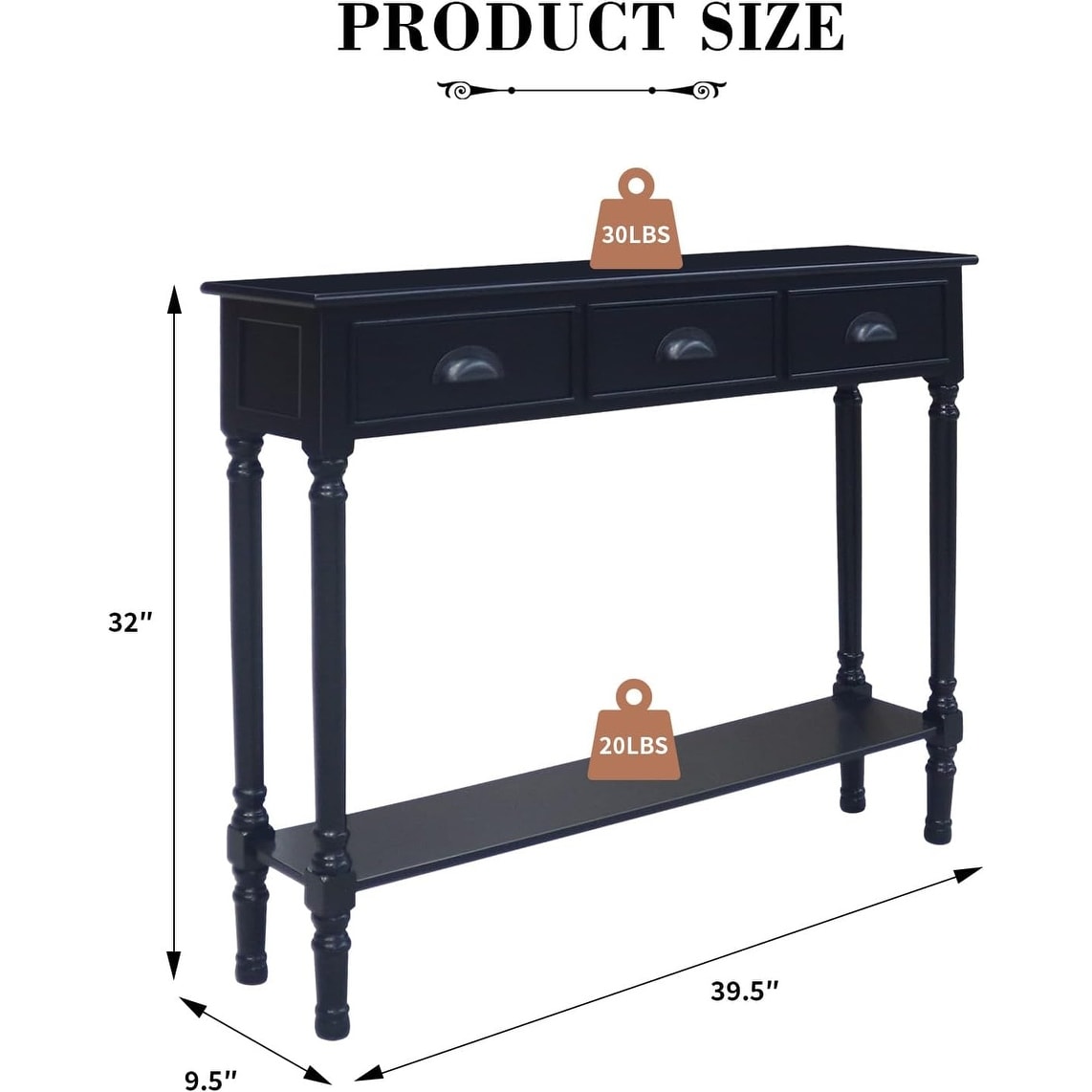 Tavolo da ingresso consolle a 3 cassetti Burlington Wood