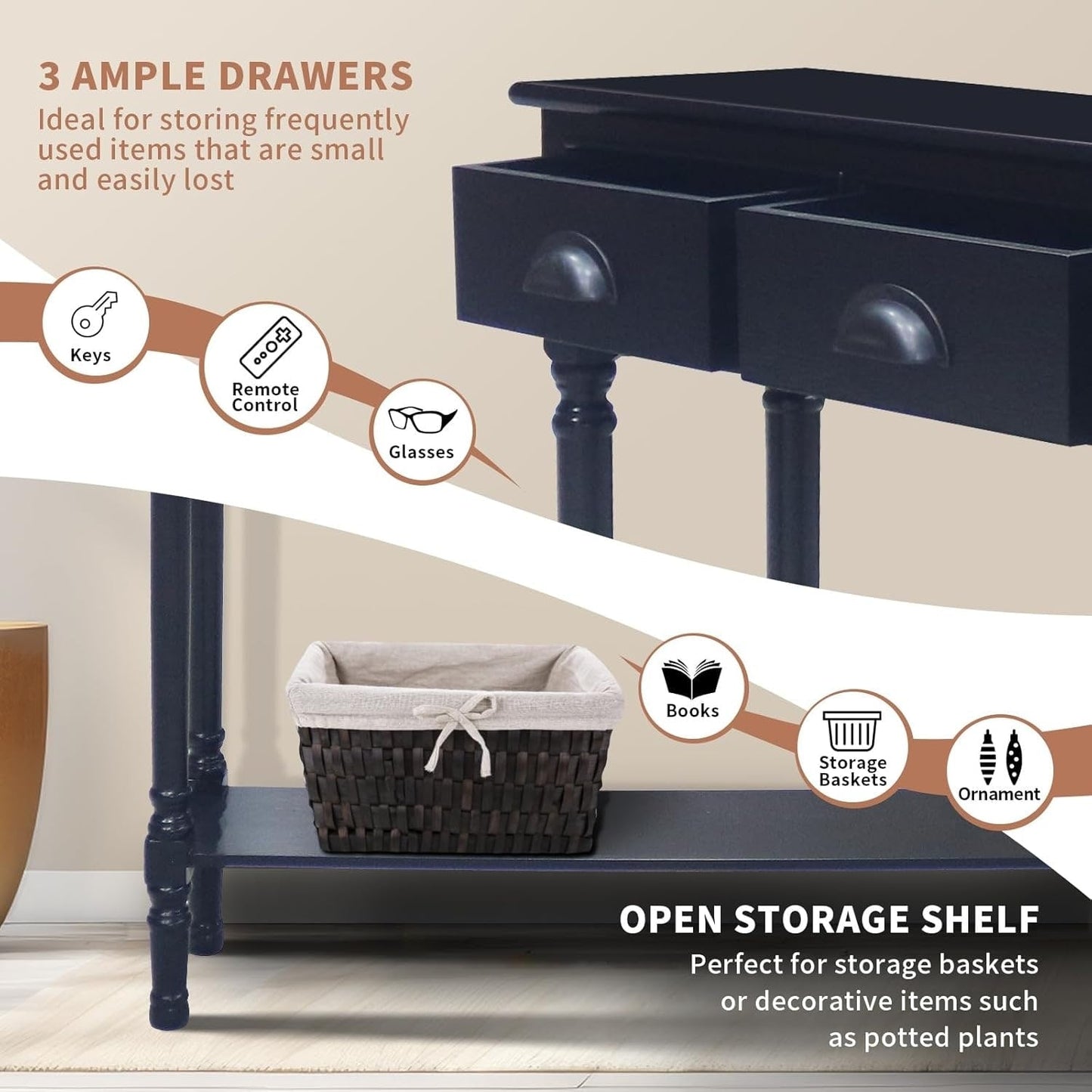 Tavolo da ingresso consolle a 3 cassetti Burlington Wood