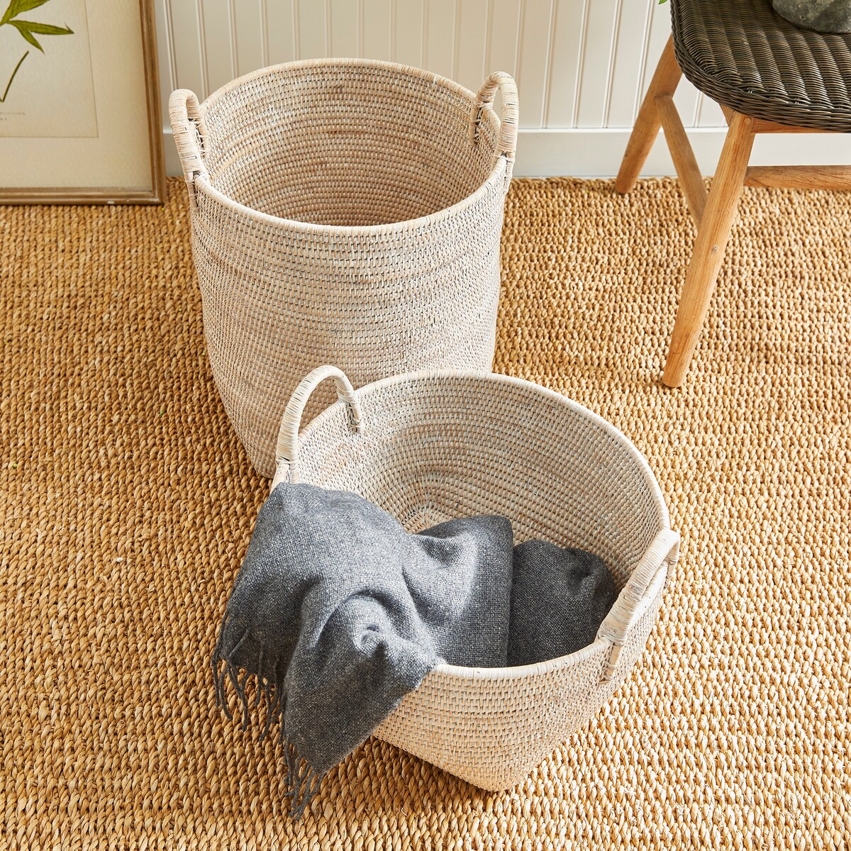 Cestini da frutteto in rattan birmano, set da 2