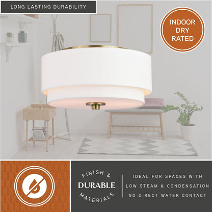 Lampada da soffitto Burnaby Mid-Century Modern con paralume a tamburo in lino bianco