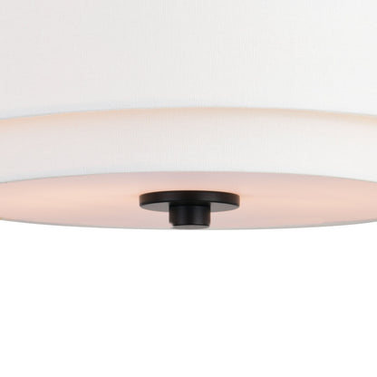 Lampada da soffitto Burnaby Mid-Century Modern con paralume a tamburo in lino bianco