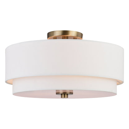 Lampada da soffitto Burnaby Mid-Century Modern con paralume a tamburo in lino bianco