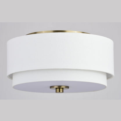 Lampada da soffitto Burnaby Mid-Century Modern con paralume a tamburo in lino bianco