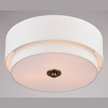 Lampada da soffitto Burnaby Mid-Century Modern con paralume a tamburo in lino bianco
