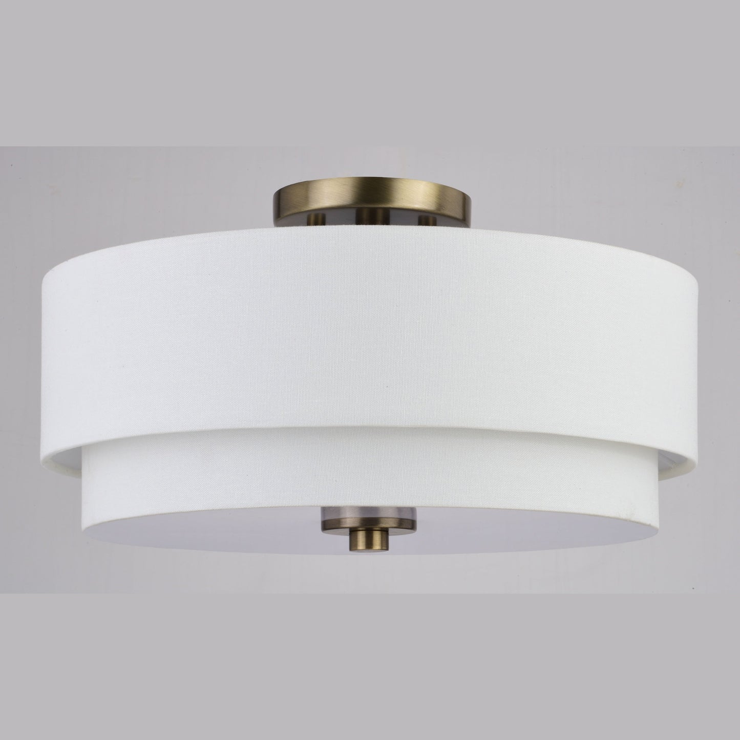 Lampada da soffitto Burnaby Mid-Century Modern con paralume a tamburo in lino bianco