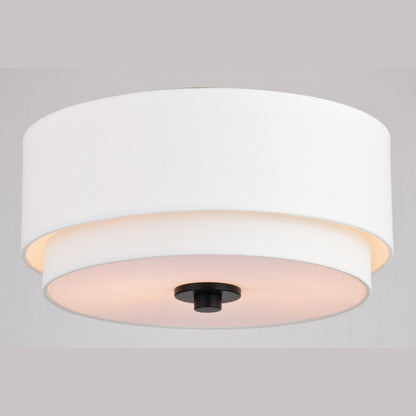 Lampada da soffitto Burnaby Mid-Century Modern con paralume a tamburo in lino bianco