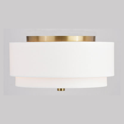 Lampada da soffitto Burnaby Mid-Century Modern con paralume a tamburo in lino bianco