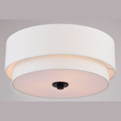 Lampada da soffitto Burnaby Mid-Century Modern con paralume a tamburo in lino bianco
