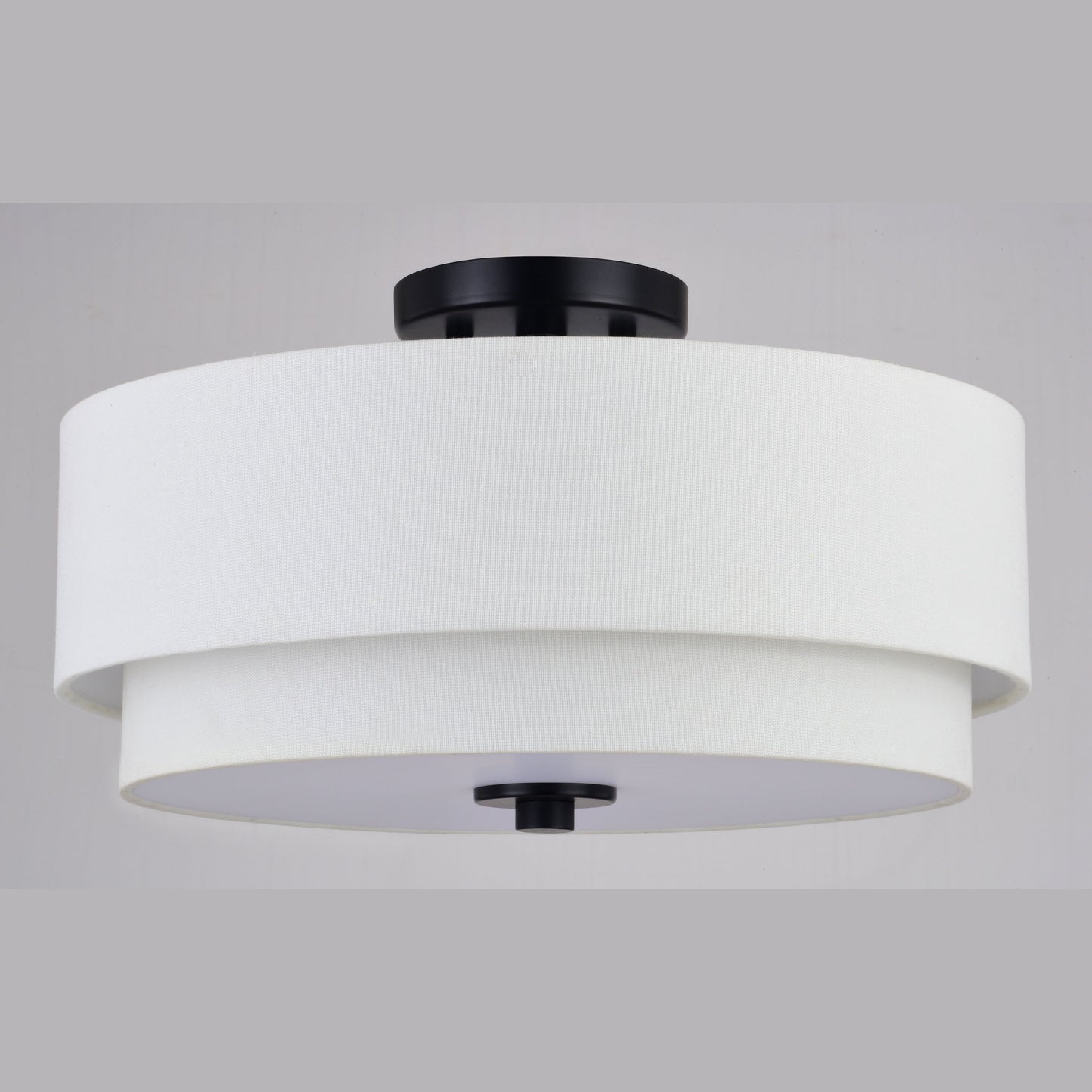 Lampada da soffitto Burnaby Mid-Century Modern con paralume a tamburo in lino bianco