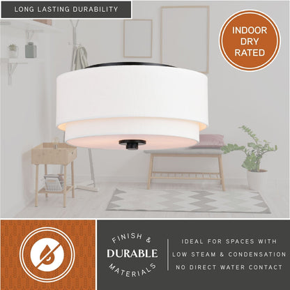 Lampada da soffitto Burnaby Mid-Century Modern con paralume a tamburo in lino bianco