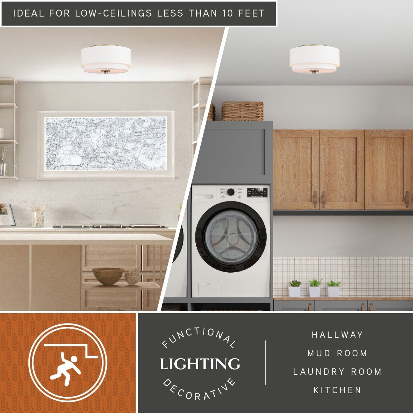 Lampada da soffitto Burnaby Mid-Century Modern con paralume a tamburo in lino bianco