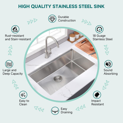 Lavello da cucina sottotop CB HOME da 32'' in oro, lavello da cucina in acciaio inox/nero da incasso, lavello da cucina a una vasca con accessori