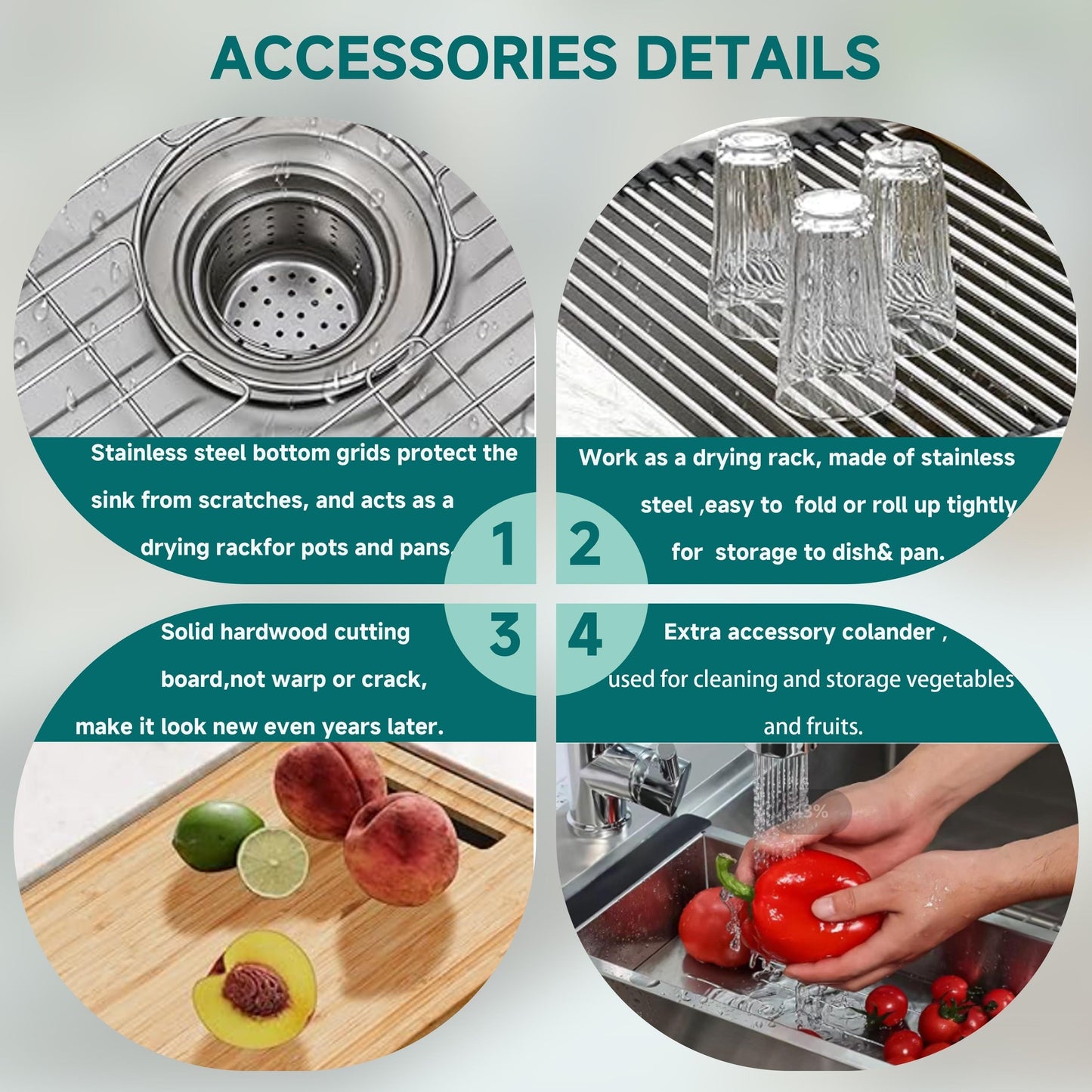 Lavello da cucina sottotop CB HOME da 32'' in oro, lavello da cucina in acciaio inox/nero da incasso, lavello da cucina a una vasca con accessori