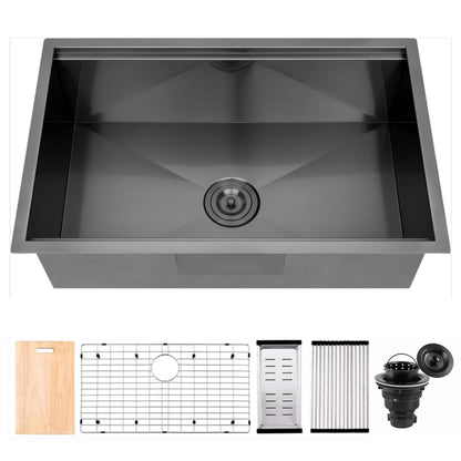 Lavello da cucina sottotop CB HOME da 32'' in oro, lavello da cucina in acciaio inox/nero da incasso, lavello da cucina a una vasca con accessori