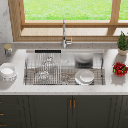 Lavello da cucina sottotop CB HOME da 32'' in oro, lavello da cucina in acciaio inox/nero da incasso, lavello da cucina a una vasca con accessori