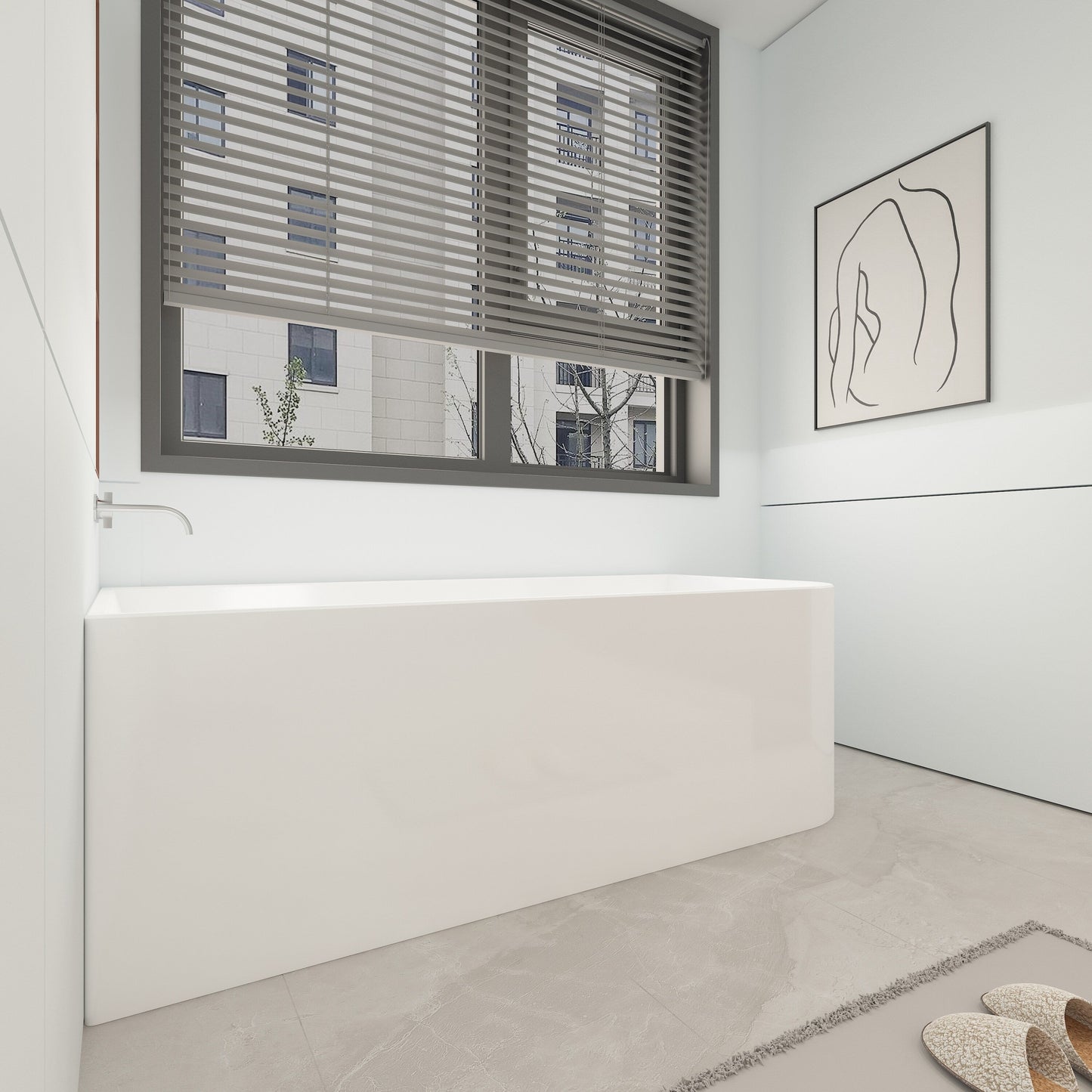 Vasche da bagno autoportanti in acrilico CB HOME da 59''/67'', vasche da bagno con un solo lato contro la parete, troppo pieno a sinistra/destra