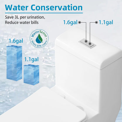 WC monoblocco compatto piccolo CB HOME da 24'', WC corto moderno con doppio scarico e sifone, sedile a chiusura ammortizzata, altezza comfort di 16,5''