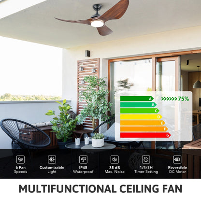 Ventilatore da soffitto a LED impermeabile CO-Z 52 per esterni con luce dimmerabile e telecomando