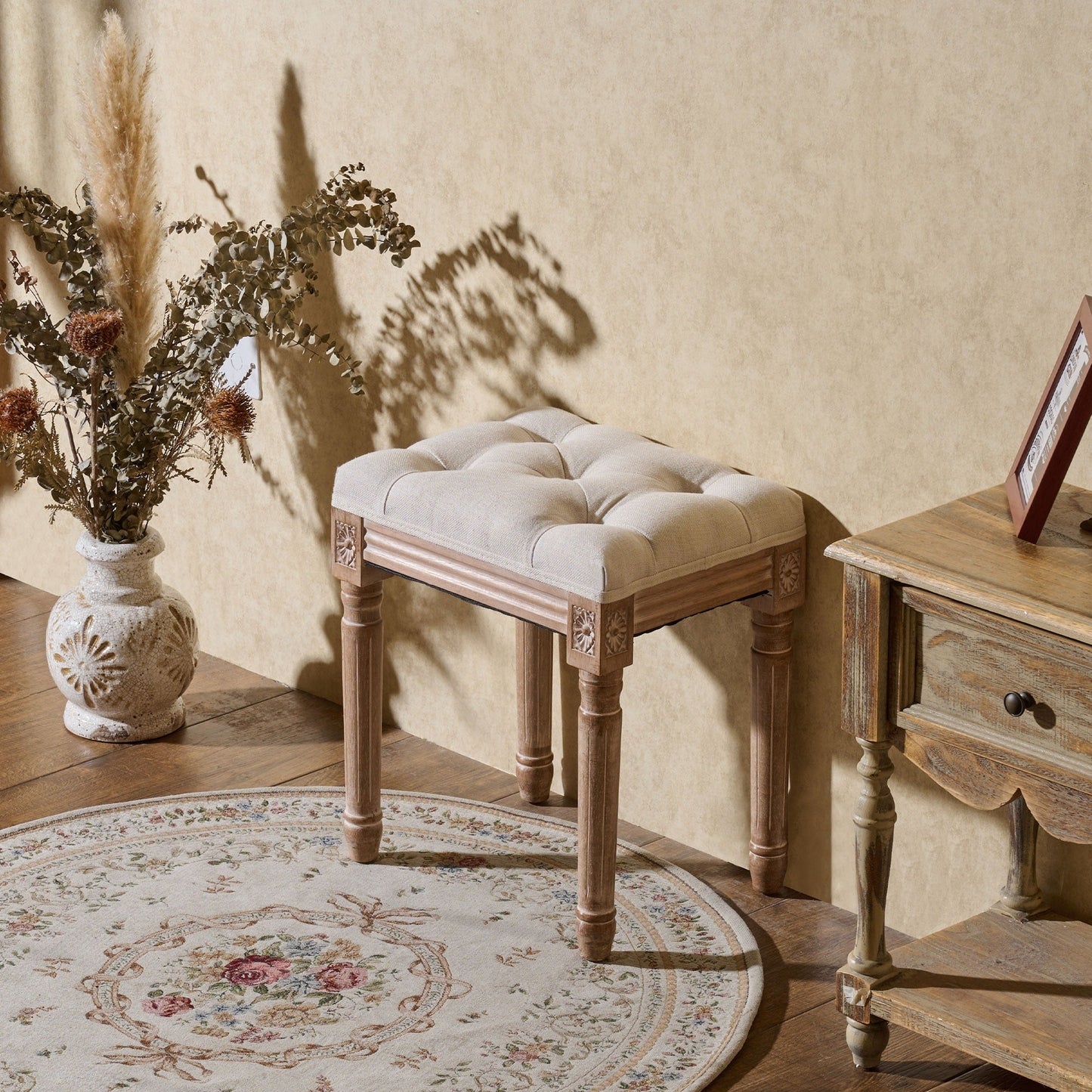 Sgabello da toeletta e poggiapiedi imbottito vintage francese CO-Z