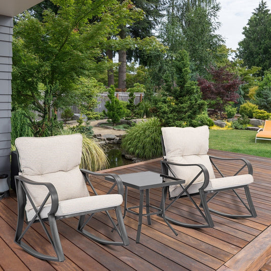 COSIEST - Set di 3 sedie a dondolo da esterno con tavolino laterale