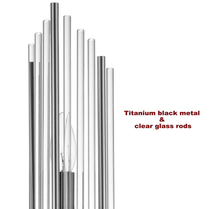 Applique da parete moderna in metallo Cabrera con bellissime aste in vetro trasparente per bagno, set da 2