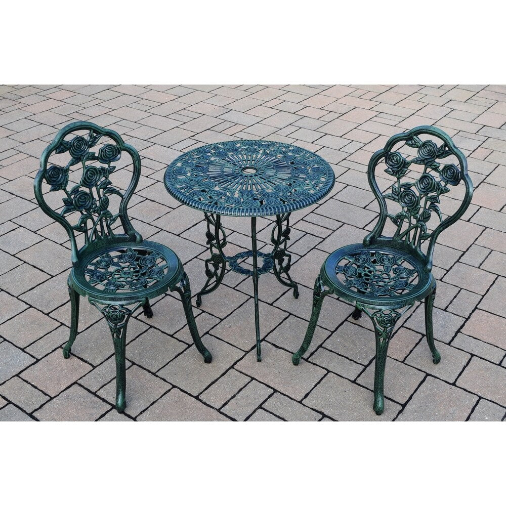 Set da bistrot Camellia in alluminio pressofuso Verdi Green, 3 pezzi, con tavolo e 2 sedie