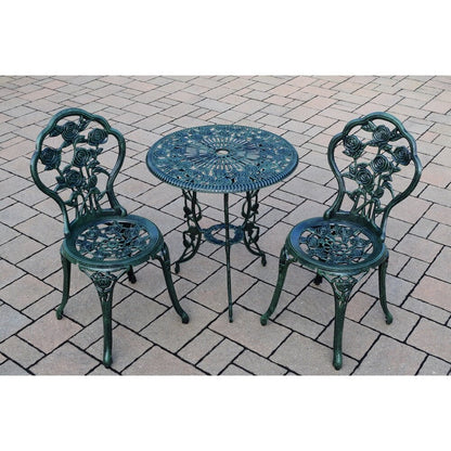 Set da bistrot Camellia in alluminio pressofuso Verdi Green, 3 pezzi, con tavolo e 2 sedie