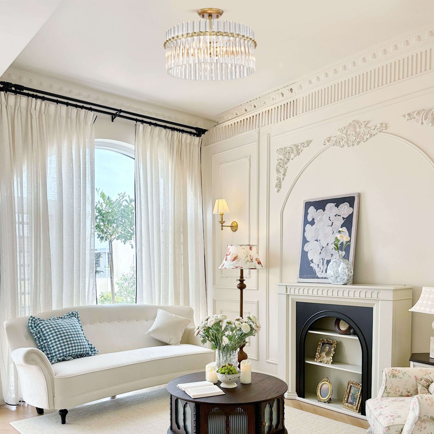 Casandra Lampada da soffitto a 4 luci in ottone spazzolato e cristallo